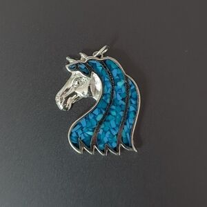Silver & Turquoise Southwestern Horse Necklace Pendant